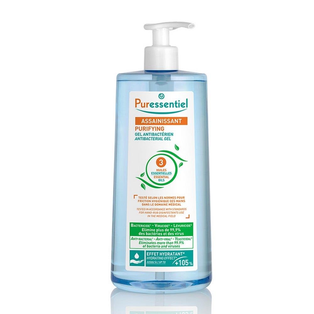 Puressentiel Antibacterial Gel 975 Ml - Anti-Bacterial, Anti-Viral, Softening - 99.9% Viruses and Bacteria Destroyed - Anti-Drying Aloe Vera, Bioalcohol, Tea Tree, Lemon, Lavandin, Transparent