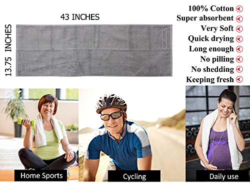 NIcool-Cycling-Towels-Sports-Yoga-Towel-43x1375-100-Cotton-Absorbent-Towels-for-Workout-Fitness-Yoga-Pilates-Travel-Camping-Beach-Black-and-Gray