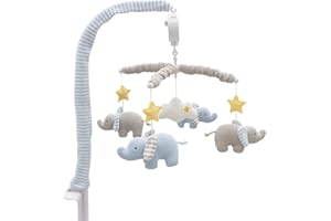 Living Textiles Baby Musical Mobile - Mason Elephant | Crib Toy, Knitted Woodland Characters, Nursery Decor, Calming Soother with 12 Lullabies | Baby Essential and Perfect Baby Toy for Boys and Girls