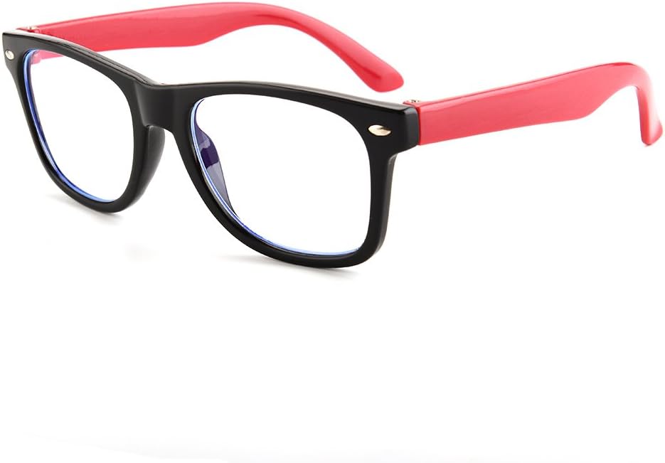 Gudzws Kids Anti Blue Light Glasses Rectangle Plastic Frame Protect Eyesight from Digital Display Computer TV Boys Girls Child Unisex Black (suitable for 5-12 years old)