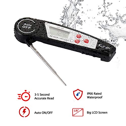 Digital Instant Read Meat Thermometer, Kicoeoy Ultra Fast Waterproof Food Thermometer, Outdoor Cooking Thermometer for BBQ Grill Baking Milk- Folding Metal Kitchen Grilling Thermometer