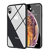 Ztotop Clear Hybrid Case for iPhone Xs Max 6.5-Inch 2018, Thin Tempered Glass Transparent Back Cover and Slim Silicone Rubber Bumper Frame Compatible iPhone Xs Max - Matte Black Frame