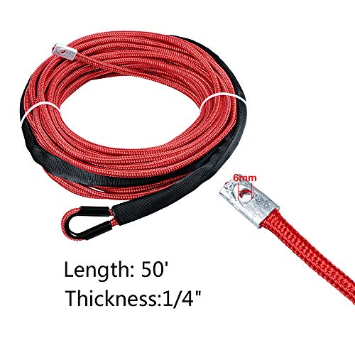 Astra Depot 50' x 1/4 7000lbs Red Synthetic Winch Rope Rock All Heat