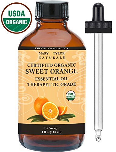 Organic Orange Essential Oil, Large 4 oz, USDA Certified Organic by Mary Tylor Naturals 100% Pure Essential Oil, Therapeutic Grade, Citrus sinensis