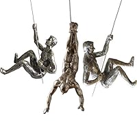 Olpchee Set of 3 Nordic Modern Simplicity Resin Sculpture Creative Climbing Man Wall Sculptures Hand-Finished for Art Home Decor (Bronze)