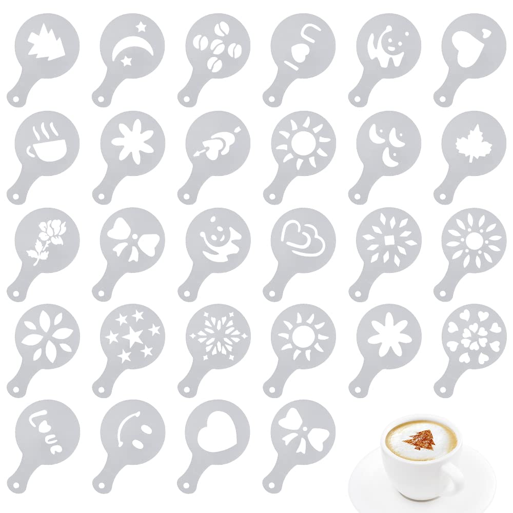 Kungfu Mall Cappuccino Coffee Stencils - Christmas Style Coffee Printing Template Barista Templates Molds DIY Hot Chocolate Stencils Cake Decorating Tools (28 pcs)