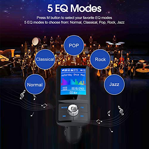 Bluetooth FM Transmitter for Car - 1.8 Inch Color Screen Radio Transmitter with Hands free Calling Music Player Support TF Card USB Flash Drive AUX Input/Out