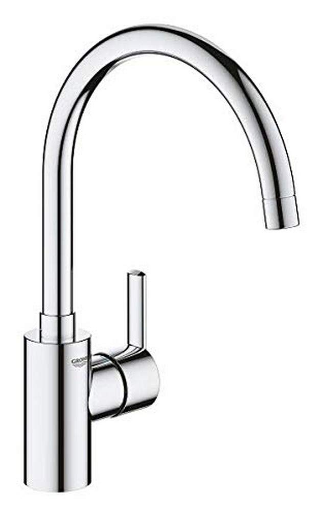 GROHE Feel – Kitchen Mixer Tap (Monobloc Installation, Single Leaver, High C-Spout, Selectable Swivel Range 0° / 150°, 35 mm Ceramic Cartridge, Tails 3/8 Inch), Size 354 mm, Chrome, 32670002