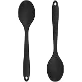 Cooking Spoon 2Pcs 10.8'' Large Serving Spoons Black Heat Resistant Silicone Spoon, Non-Stick Mixing Kitchen Spoons, Premium Silicone Kitchen Utensils for Stirring, Baking &amp; Mixing, Dishwasher Safe