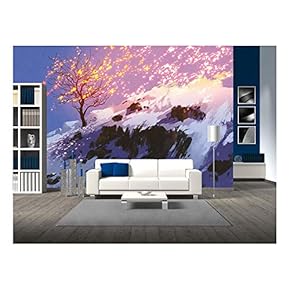 Fantasy Landscape Showing Bare Tree in Winter with Glowing Snow,Digital Painting - Removable Wall Mural | Self-Adhesive Large Wallpaper - 66x96 inches
