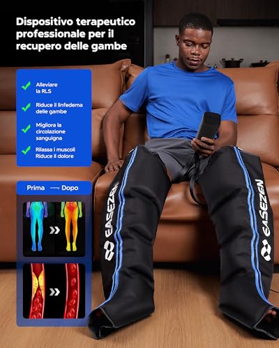 EaseZen Leg Massager with Air Compression System for Fast Recovery of Feet, Calves and Thighs, Edema Relief and Blood Circulation Pain Relief Size S | 6 modes, 11 intensities (60-160mmHg), 3 timers, LCD, Size S, Compression foot, calf & thigh, circulation, pain