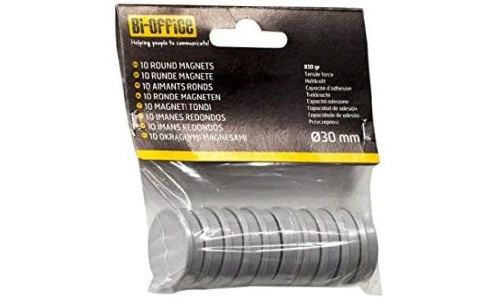 Bi-Office 30 mm Round Magnet - Yellow [Pack of 10]