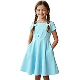 Girls Summer Dress Short Sleeve A-Line Twirl Skater Fit and Flare Dress with Pockets