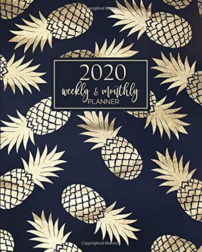 2020 Planner: Weekly and Monthly Agenda Calendar Organizer | January through December | Gold Pineapple + Navy Blue (HORIZONTAL Layout) Paperback – Organizer, May 28, 2019