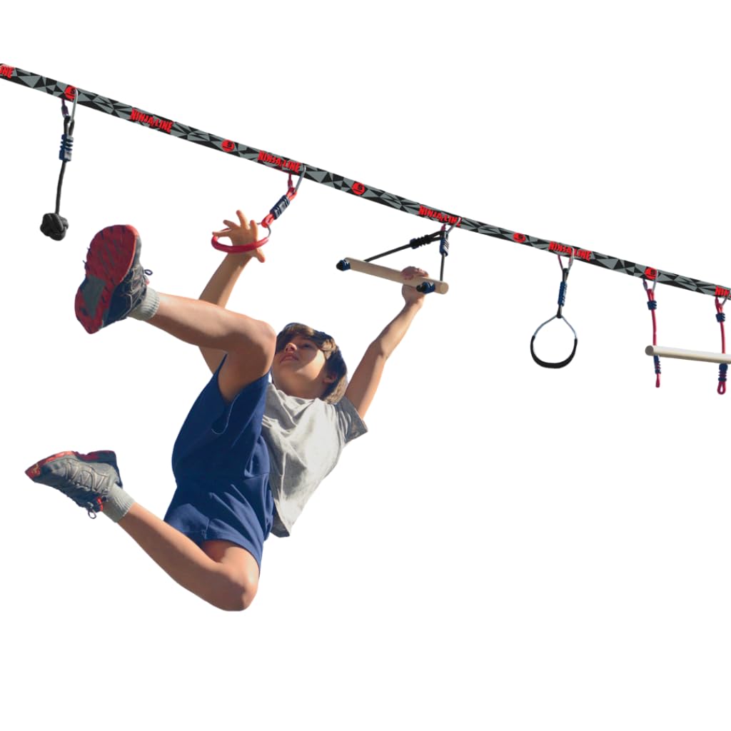 Photo 1 of Slackers Ninjaline - 36' Intro Kit - Includes 7 Hanging Attachments - Best Outdoor Ninja Warrior Training Equipment For Kids - Build Your Very Own Backyard Obstacle Course - Rated Ages 5+