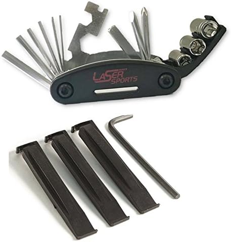Laser Sports Handheld 16-in-1 Multi-Function Bike Tool Kit with 3 Tire Pry Bars - Use to Repair Bikes On-The-Go … (Single Bike Tool)