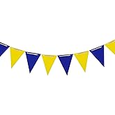 ZOOYOO 20 Feet Blue and Yellow Pennant Banner, Paper Triangle Flags Bunting for Baby Birthday Party, Wedding Decor, Baby Shower, 30pcs Flags, Pack of 1