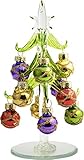 LSArts Glass Christmas Tree with 12 Ornaments, Green, Shiny, 6 Inch, Gift Box