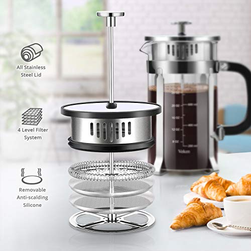 Veken French Press Coffee Tea Maker (34 oz), 304 Stainless Steel Coffee