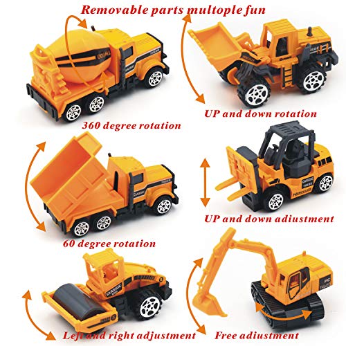 Kids Construction Toys,Play Vehicles,6 Set Inertia Toy Construction Vehicles with 10 Traffic Signï¼ŒMini Car Toys Set Die Cast Engineering Trucks Toy for Age 3-8 Years Boys and Girls as Gift(16 PCSï¼‰