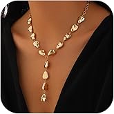 NLMSKI Chunky Irregular Nugget Pebble Y Lariat Drop Pendant Necklace For Women Statement Modern Minimalist Adjustable Link Chain Gold Color Bold Fashion