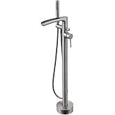 Wowkk Waterfall Freestanding Bathtub Faucet Brushed Nickel Floor Mount Tub Filler Brass Single Handle Bathroom Faucets with Hand Shower
