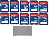 10 Pack SanDisk SD HC 16 GB Class 4 Flash Memory Card SDSDB-016G Retail - With Everything But Stromboli (tm) MicroFiber Cleaning Cloth