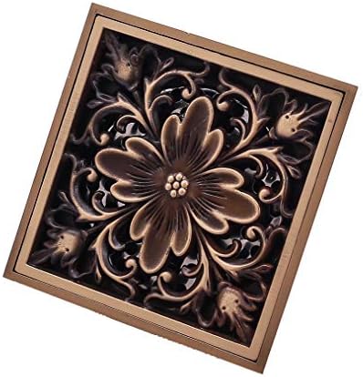 Square Brass Shower Drain,Bathroom Tile Insert Shower Drainer with Removable Strainer Cover,Carved Antique,Anti-clogging Design(c)
