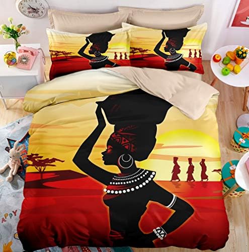 FAITOVE African Women Bedding Duvet Cover Set King (1 Duvet Cover+Two Pillow Shames) Zipper Closure Soft Bedding Bag Comforter Cover 104"x90"