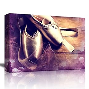 Ballet Shoes on Wood with Purple Bokeh Around It - Canvas Art Home Art - 12x18 inches
