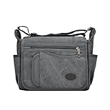 Fabuxry Canvas Messenger Bags Multi Pockets Shoulder Cross Body Travel Handbags (Grey)