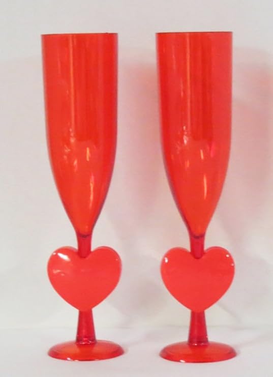 Valentine's Day Champagne Flutes,2x,red Plastic,Heart on Stem Amazon