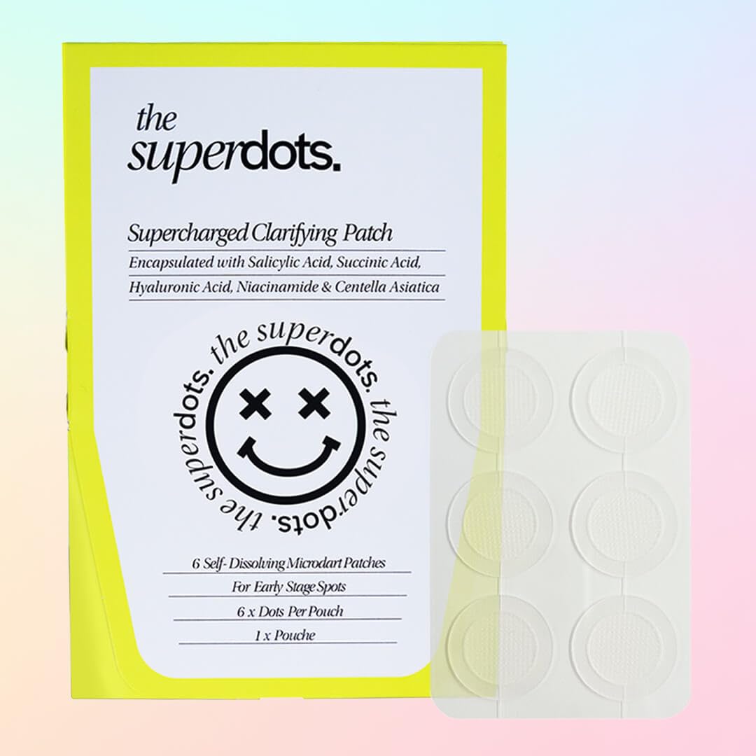 The Superdots | Self Dissolving Microdarts for Early Stage Spots | Acne Pimple Patches | Dots for Spots | Salicylic Acid | Centella | Vegan Cruelty Free | Skin Care Spot Patches (6 Pack)