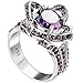 XAHH Women 925 Sterling Silver Plated Bridal Engagement Wedding Band Purple Amethyst CZ Lotus Flower Ring
