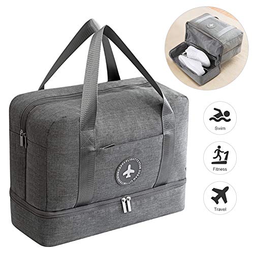 DTNO.I Sports Gym Bag, Packable Travel Duffel Bag with Wet Pocket & Shoes Compartment, Lightweight Travel Luggage Bag Gym Duffle Bag for Men and Women(Grey)