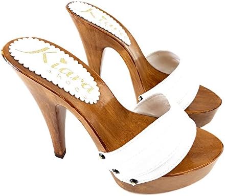 kiara shoes Woman Clog White Heel Height 13 cm K9101 Bianco