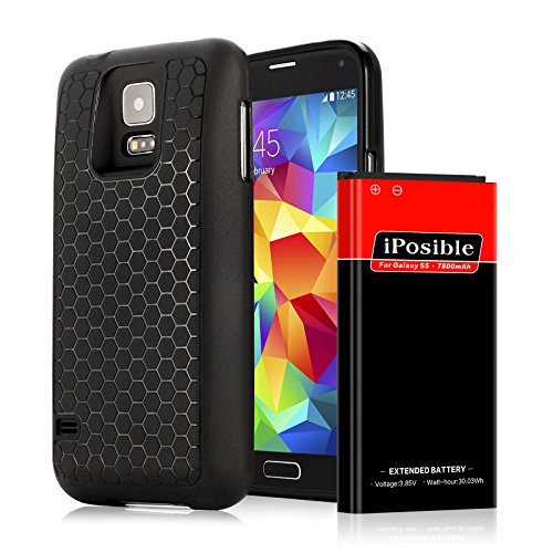 Galaxy S5 Extended Battery [7800mAh] iPosible Li-ion Battery Replacement for Samsung Galaxy S5, I9600, G900H, Verizon G900V, AT&T G900A, T-Mobile G900T, Sprint G900P With Back Cover & Protective Case