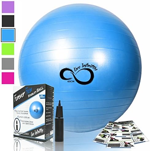 Live Infinitely Exercise Ball (55cm-95cm) Extra Thick Professional Grade Balance & Stability Ball- Anti Burst Tested Supports 2200lbs- Includes Hand Pump & Workout Guide Access