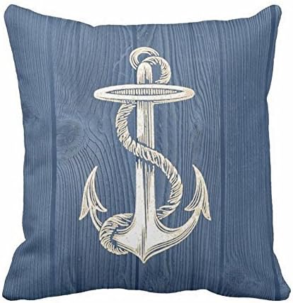 Anchor Cream Vintage Blue Wood Pillow Case Anchor Printing Cushion Cover Standard Size 18 x 18" Pillowcase