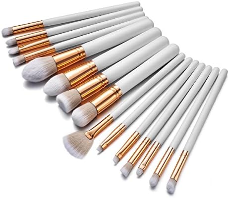15 Pieces Makeup Brushes Set,Digirlsor Makeup Brush Set Synthetic Foundation Powder Concealer Nose Eye Shadow Lip Brow Brush (White)
