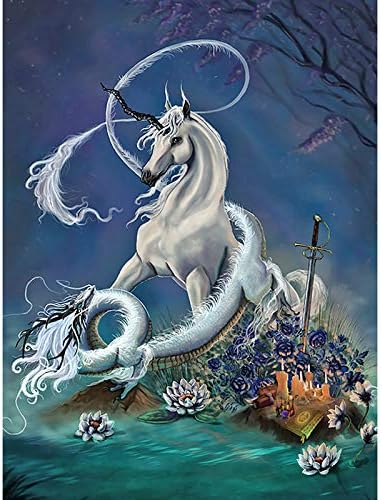Diy Oil Painting, Adult's Paint By Number Kits, Acrylic Painting,White Unicorn and Dragon,16X20 Inch