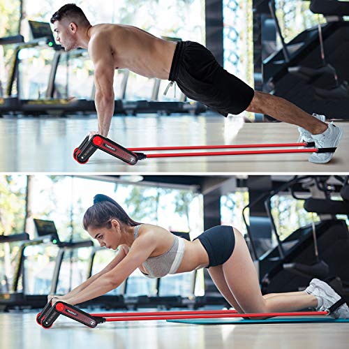 TOMSHOO-Bauchroller-Bauchtrainer-Liegestuetzgriffe-3-IN-1-Multifunktions-Fitnessgeraete-AB-Roller-Automatischer-Rueckprall-Push-Up-Bar-Faltbar-mit-Resistance-bands-und-Kniematte-fuer-Home-Workout-ein-