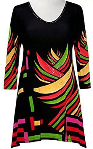 Valentina Signa - Crescent Swirls, 3/4 Sleeve V-Neck Tunic Rhinestone Highlights