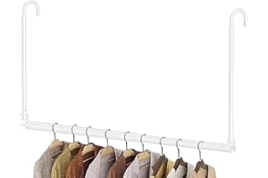 TIEMLET Hanging Closet Rod, Adjustable Height & Width Closet Rods for Hanging Clothes-Closet Extender Hanging Rod Space-Maximizing Design Suitable for Hanging and Drying Clothes, White