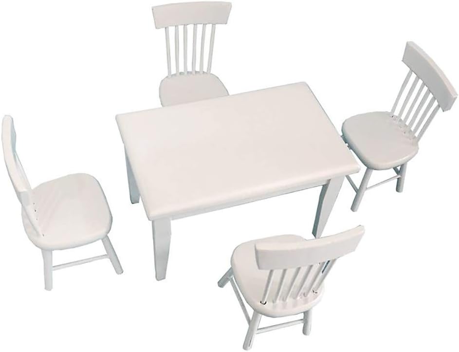 Fasclot Dollhouse Toys Miniature Furniture 1/12 Scale White Dining Table Chair Set Pretend Play Kids Children Education Toys for Christmas Birthday New Year Gift