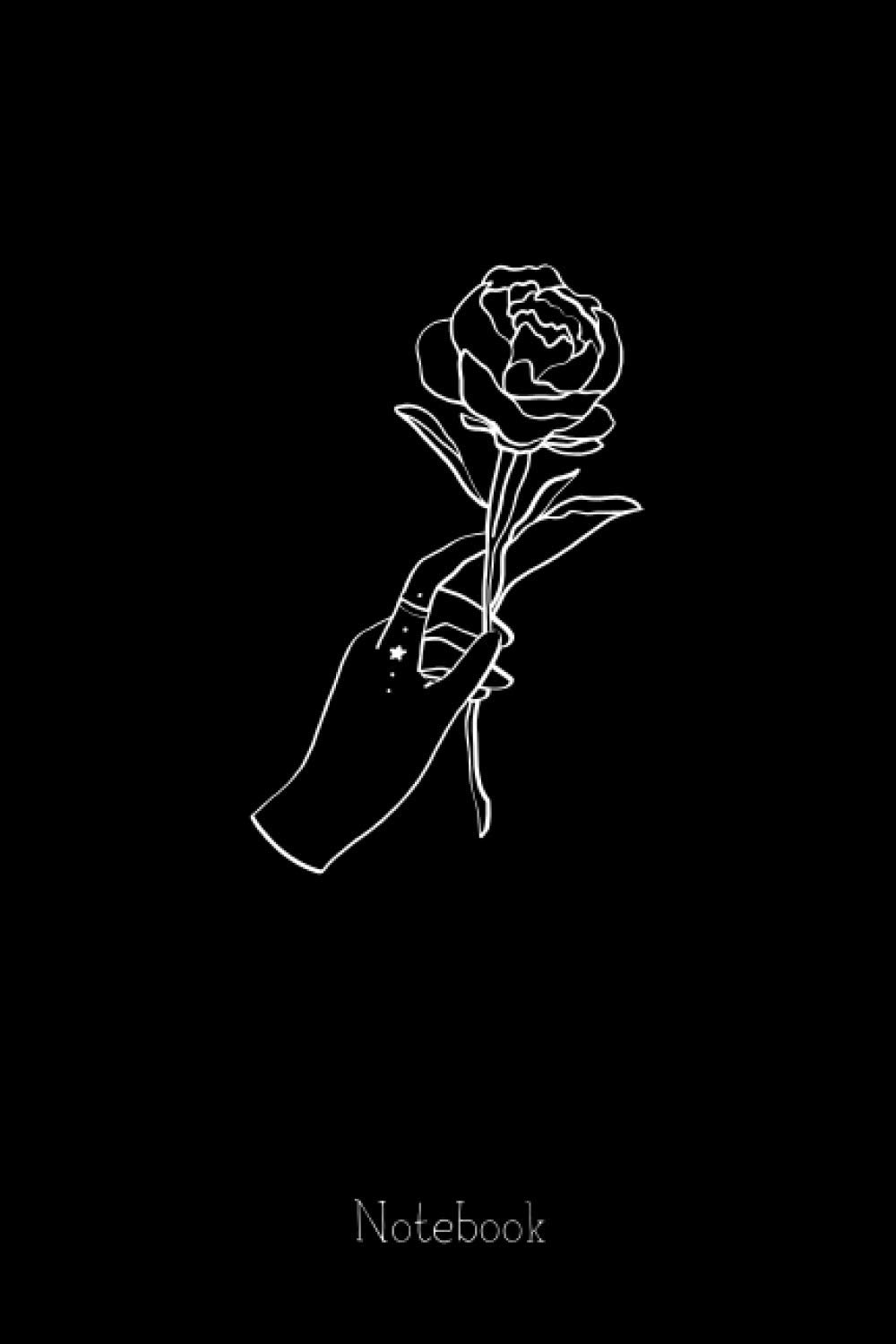 Moon Space Hand Rose Black and White Notebook: Lined Notebook Journal