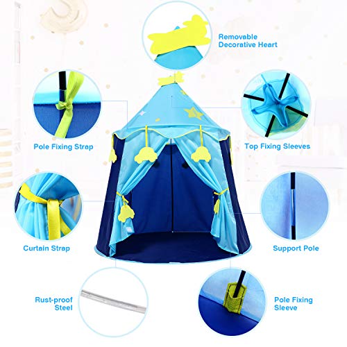 Peradix Play Tent for Boys, Kids Castle Playhouse for Children Kids Pop Up Foldable Play House Ball Pit with Sticky Balls Indoor & Outdoor Pitching Activity Games(Storage Carrying Bag Included, Blue)