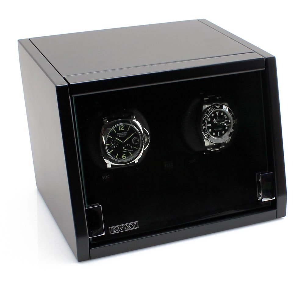 Boxy Castle Series Double Watch Winder with LED Light - Black