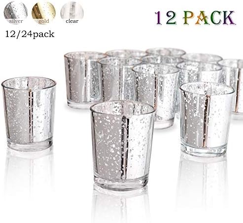 Luxus Home Silvery Mercury Votive Candle Holder, Glass Tealight Candle Holders for Weddings, Parties and Home Decor(2.64โ H, 12PCS)