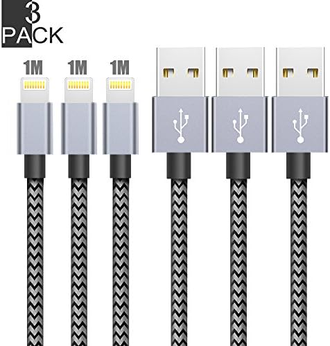 Lightning Cable, PansyDirect Charger Cables 3Pack 3FT/1M to USB Charging Cable Data Nylon Braided Cord Charger for iPhone X/ 8/ 7/ 7Plus 6/ 6s / 6 Plus/ 5/ 5c/ 5s SE iPad Air 3 iPad Pro